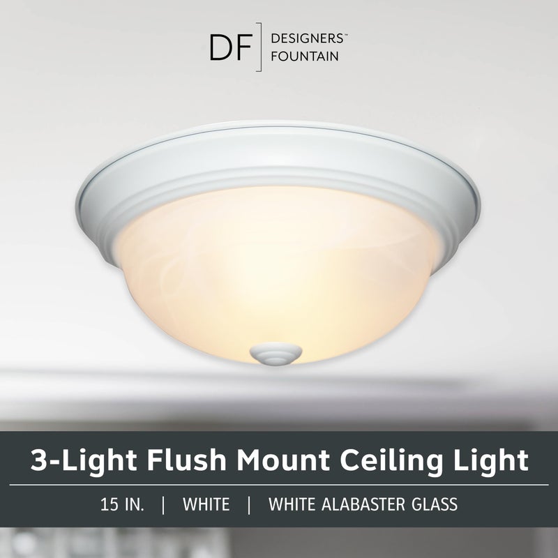 Designers Fountain 1257L-WH-AL Decorative 3-Light Flush Mount, White Finish with White Alabaster Glass, 15 in - Image 2